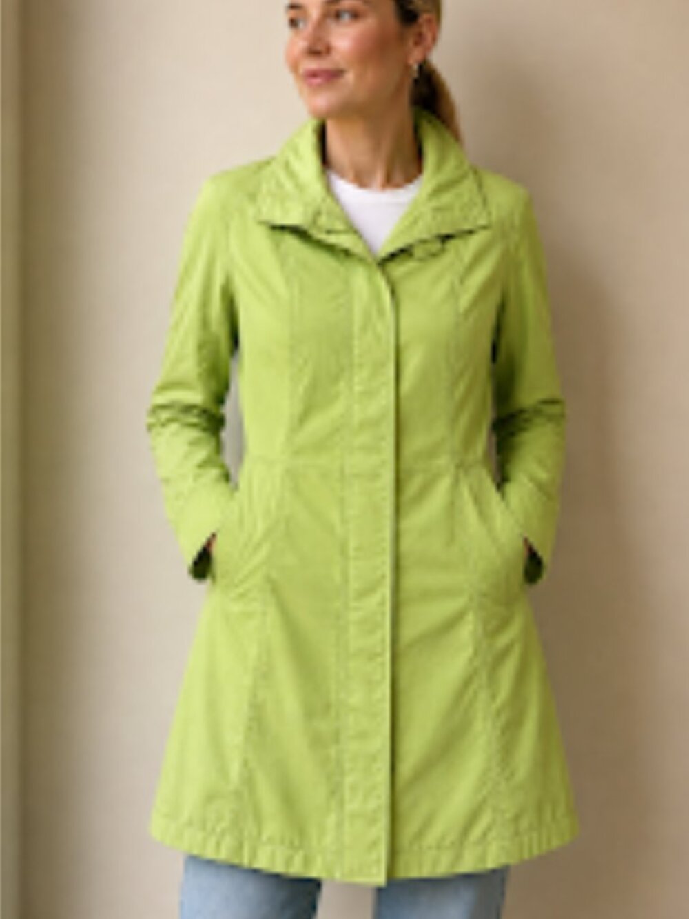 Eddie Bauer Women's M Lime Green Cotton Car Coat Trench Jacket